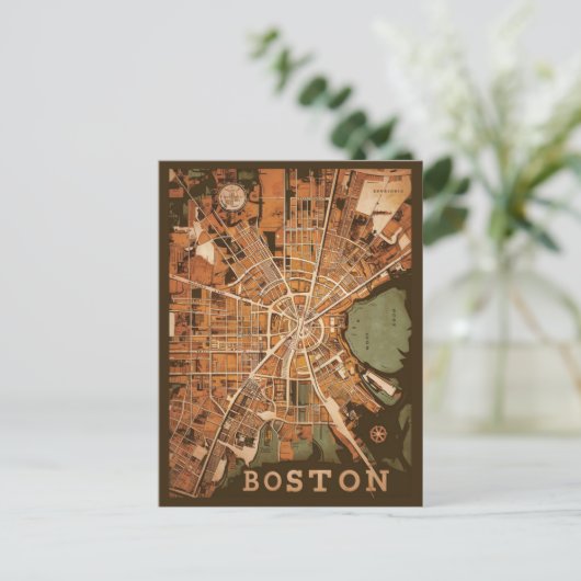 ヴィンテージボストンマサチューセッツの地図，ボストンマアメリカの地図 ポストカード (スタンド正面)