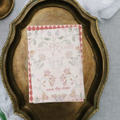 ヴィンテージボタニカルウェディング日付オーバーレイを保存 ベラム紙招待状