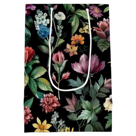 ヴィンテージボタニカルエレガンスブラック ミディアムペーパーバッグ (裏面)