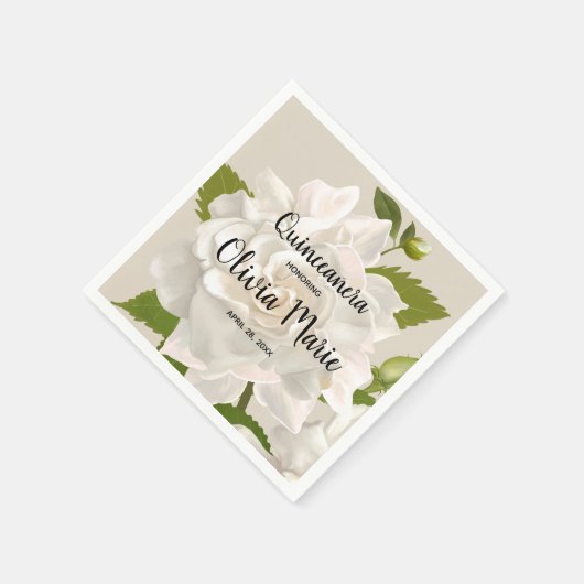 ヴィンテージボタニカルガーデニアフローラキンセアニラ スタンダードカクテルナプキン (角)