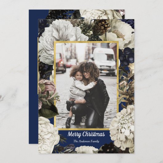 ヴィンテージボタニカルクリスマスの写真カード シーズンカード (正面/裏面)