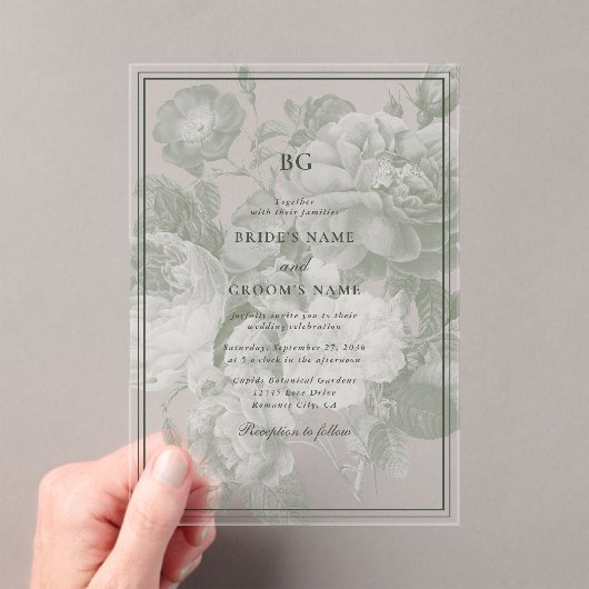 ヴィンテージボタニカルグリーンガーデン結婚パーティーテーマ アクリル招待状 (インサイチュ (ポータブル))