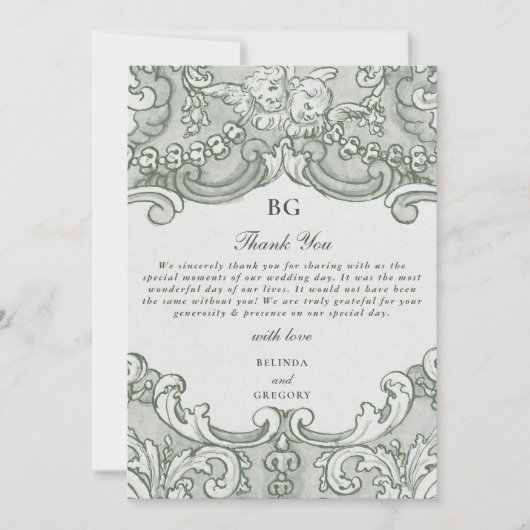 ヴィンテージボタニカルグリーンガーデン結婚パーティーテーマ サンキューカード (正面)