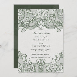 ヴィンテージボタニカルグリーンガーデン結婚パーティーテーマ セーブザデート