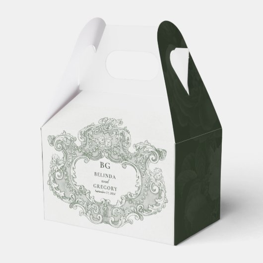 ヴィンテージボタニカルグリーンガーデン結婚パーティーテーマ フェイバーボックス (正面サイド)