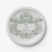 ヴィンテージボタニカルグリーンガーデン結婚パーティーテーマ ペーパープレート (正面)