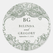 ヴィンテージボタニカルグリーンガーデン結婚パーティーテーマ ラウンドシール (正面)