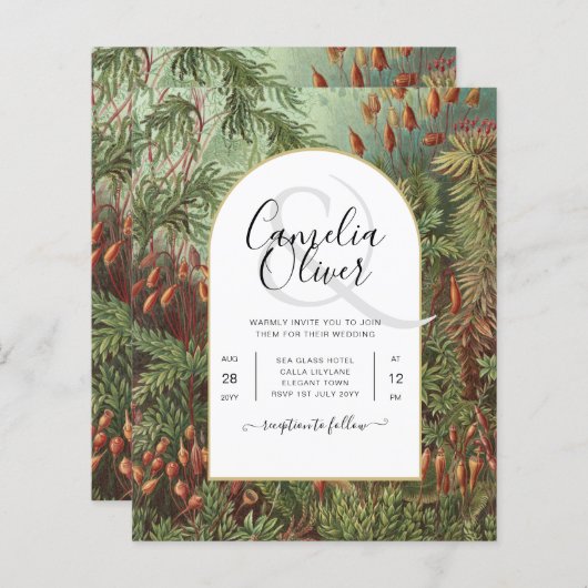 ヴィンテージボタニカルグリーンテラコッタウェディング招待 (正面/裏面)