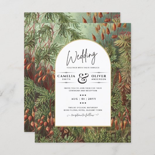 ヴィンテージボタニカルグリーンテラコッタウェディング招待 (正面/裏面)