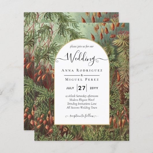 ヴィンテージボタニカルグリーンテラコッタウェディング招待 (正面/裏面)