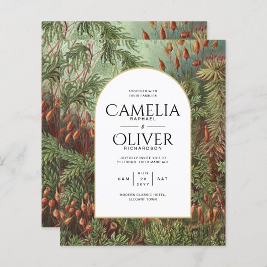 ヴィンテージボタニカルグリーンテラコッタウェディング招待 (正面/裏面)