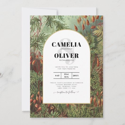 ヴィンテージボタニカルグリーンテラコッタウェディング招待 招待状 (正面)