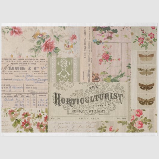 ヴィンテージボタニカルコラージュとエフェメラ 薄葉紙 (正面)