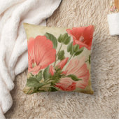 ヴィンテージボタニカルサンゴフローラプリントアンティーク クッション (ブランケット)