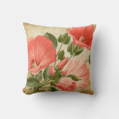 ヴィンテージボタニカルサンゴフローラプリントアンティーク クッション (正面)