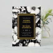 ヴィンテージボタニカルスケッチブラック結婚フローラ実在ズ 箔招待状 (立ち正面)