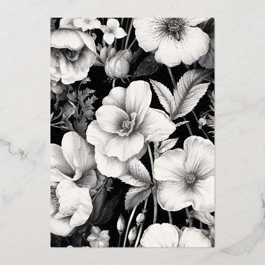 ヴィンテージボタニカルスケッチブラック結婚フローラ実在ズ 箔招待状 (裏面)