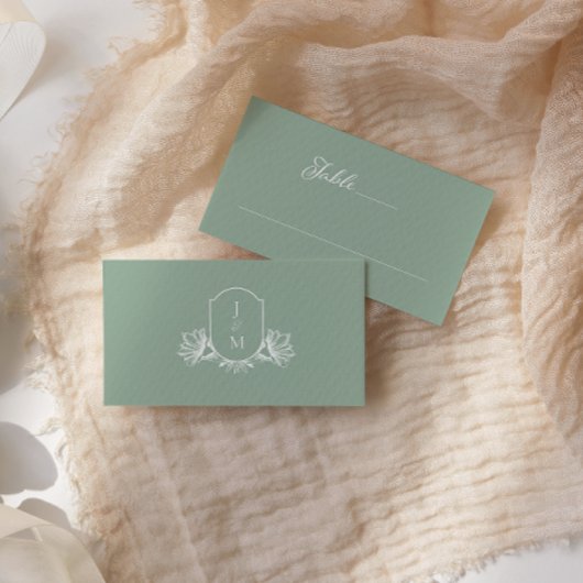 ヴィンテージボタニカルセージモノグラムクレスト座席表 プレイスカード