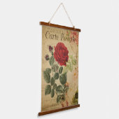 ヴィンテージボタニカルタペストリフランスのー – レッドローズ 吊り下げ型タペストリー (傾斜あり)