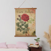 ヴィンテージボタニカルタペストリフランスのー – レッドローズ 吊り下げ型タペストリー (寝室)