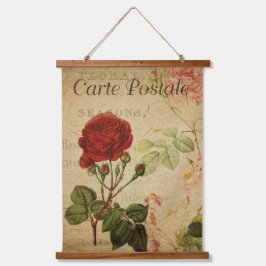 ヴィンテージボタニカルタペストリフランスのー – レッドローズ 吊り下げ型タペストリー