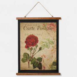 ヴィンテージボタニカルタペストリー – バラブラック背景 吊り下げ型タペストリー