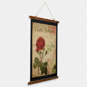 ヴィンテージボタニカルタペストリー – バラブラック背景 吊り下げ型タペストリー (傾斜あり)