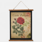 ヴィンテージボタニカルタペストリー – バラブラック背景 吊り下げ型タペストリー (正面)