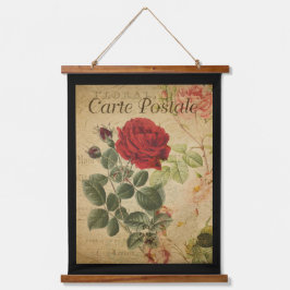 ヴィンテージボタニカルタペストリー – バラブラック背景 吊り下げ型タペストリー