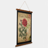 ヴィンテージボタニカルタペストリー – バラブラック背景 吊り下げ型タペストリー (傾斜あり)