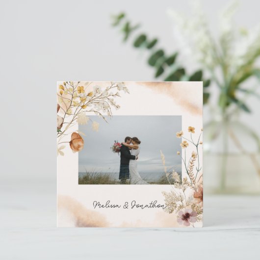 ヴィンテージボタニカルチニ結婚フローラたった今結婚しました 案内状 (スタンド正面)