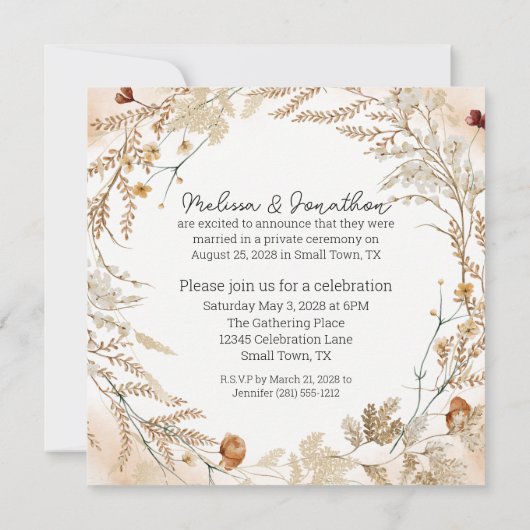 ヴィンテージボタニカルチニ結婚フローラたった今結婚しました 案内状 (裏面)