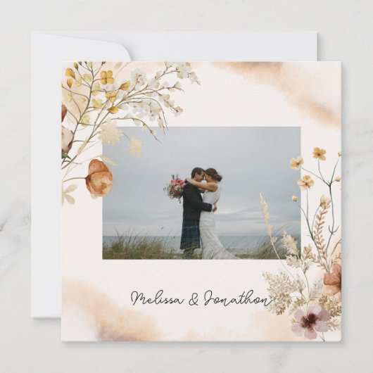 ヴィンテージボタニカルチニ結婚フローラたった今結婚しました 案内状 (正面)