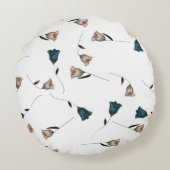 ヴィンテージボタニカルティール（緑がかった色）ベージュバラ結婚ズ ラウンドクッション (裏面)