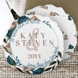 ヴィンテージボタニカルティール（緑がかった色）ベージュバラ結婚ズ ラウンドクッション