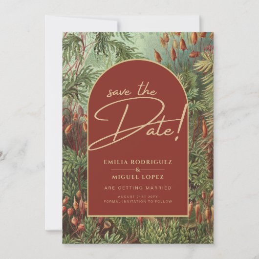 ヴィンテージボタニカルテラコッタ花模様アーチ結婚ズ 招待状 (正面)