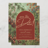 ヴィンテージボタニカルテラコッタ花模様アーチ結婚ズ 招待状 (正面/裏面)