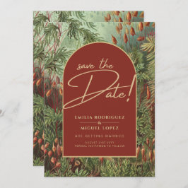 ヴィンテージボタニカルテラコッタ花模様アーチ結婚ズ 招待状