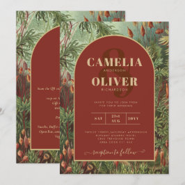 ヴィンテージボタニカルテラコッタ花模様アーチ結婚ズ 招待状