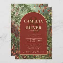 ヴィンテージボタニカルテラコッタ花模様アーチ結婚ズ 招待状