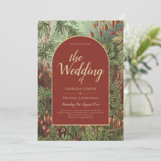 ヴィンテージボタニカルテラコッタ花模様アーチ結婚ズ 招待状 (スタンド正面)