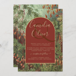ヴィンテージボタニカルテラコッタ花模様アーチ結婚ズ 招待状