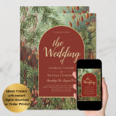 ヴィンテージボタニカルテラコッタ花模様アーチ結婚ズ 招待状