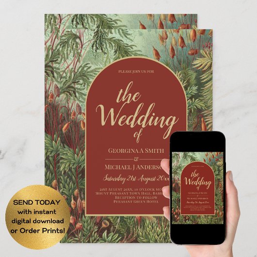 ヴィンテージボタニカルテラコッタ花模様アーチ結婚ズ 招待状