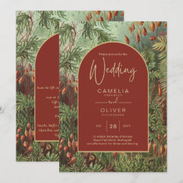 ヴィンテージボタニカルテラコッタ花模様アーチ結婚ズ 招待状