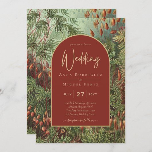 ヴィンテージボタニカルテラコッタ花模様アーチ結婚ズ 招待状 (正面/裏面)