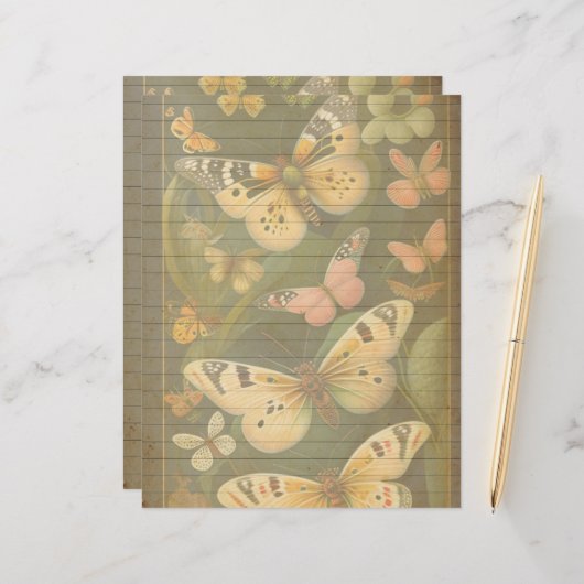 ヴィンテージボタニカルバタフライスクラップブック紙 (正面/裏面インサイチュ)