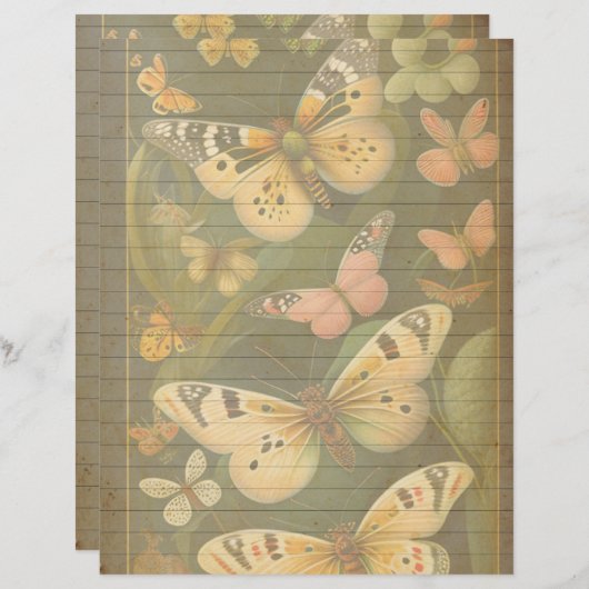 ヴィンテージボタニカルバタフライスクラップブック紙 (正面/裏面)