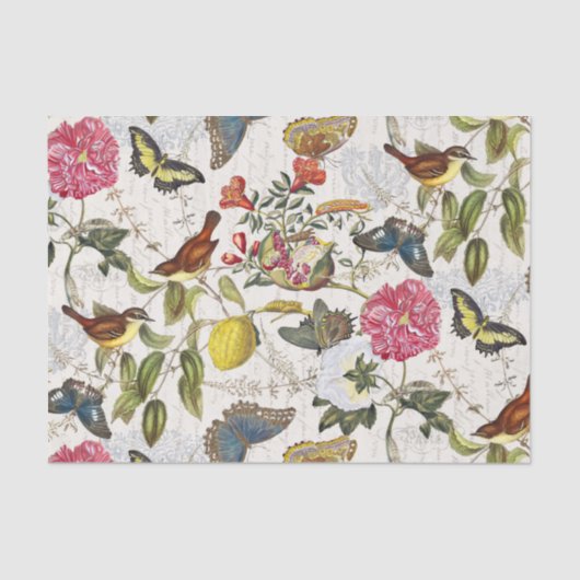 ヴィンテージボタニカルバタフライ&バードティッシュペーパー 薄葉紙 (正面)
