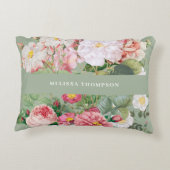 ヴィンテージボタニカルバラパステルグリーン&ピンク アクセントクッション (裏面)